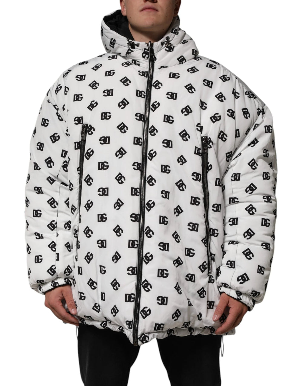 Dolce & Gabbana White DG Monogram Hooded Puffer Jacket - IT52 | XL - Puffer Jackets