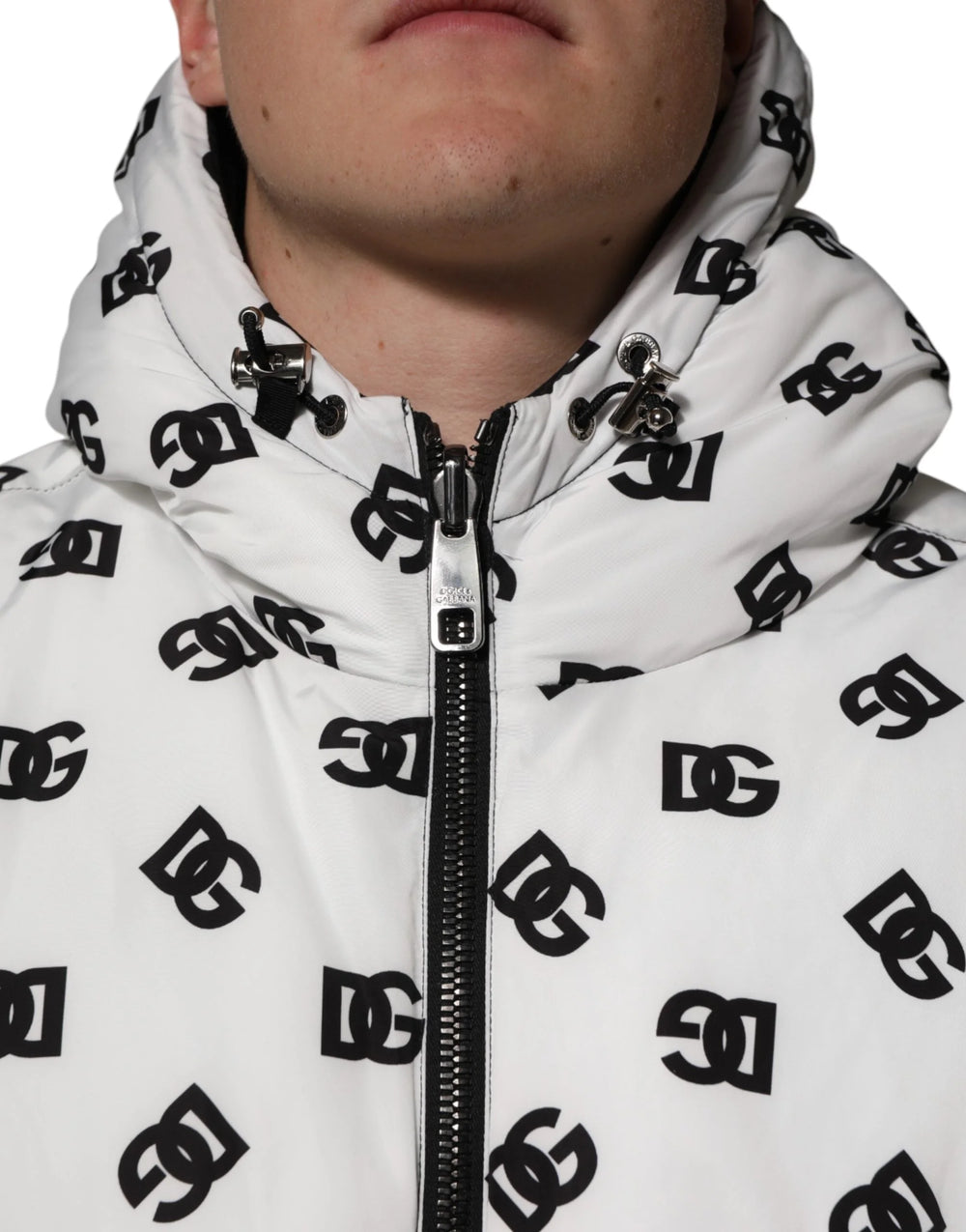 Dolce & Gabbana White DG Monogram Hooded Puffer Jacket - IT52 | XL - Puffer Jackets