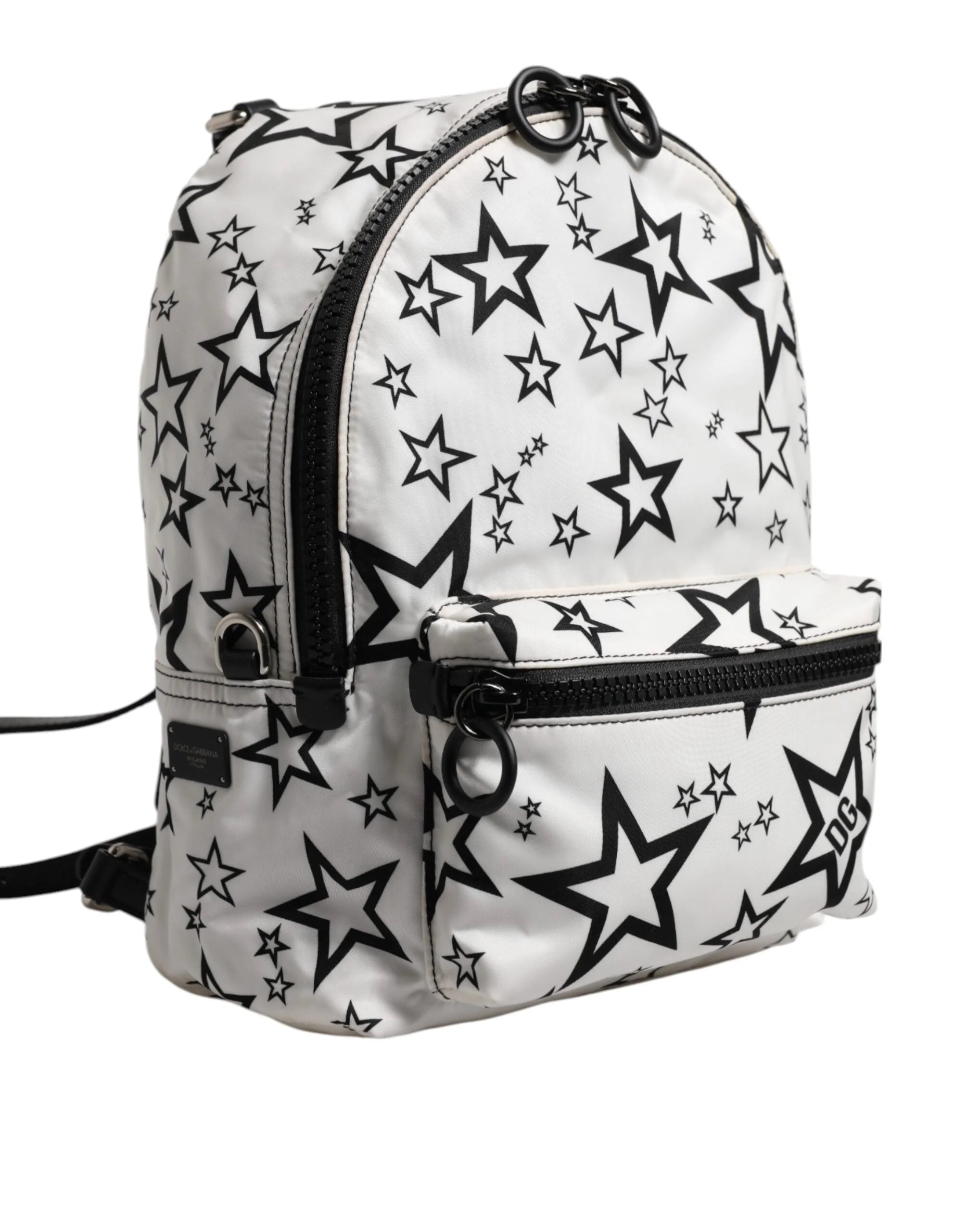 Dolce & Gabbana White DG Stars Print Nylon Travel Backpack Bag - Backpacks