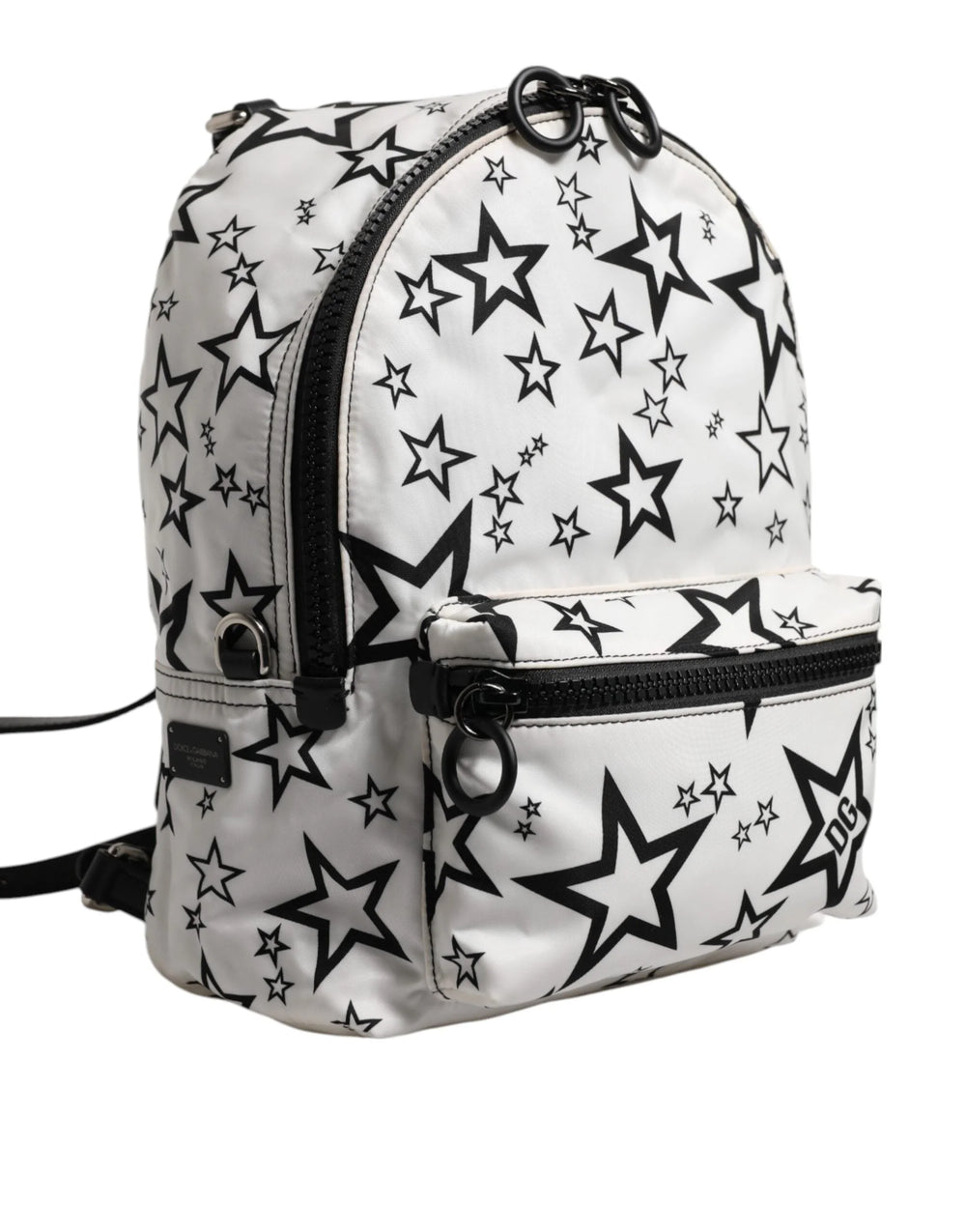 Dolce & Gabbana White DG Stars Print Nylon Travel Backpack Bag - Backpacks