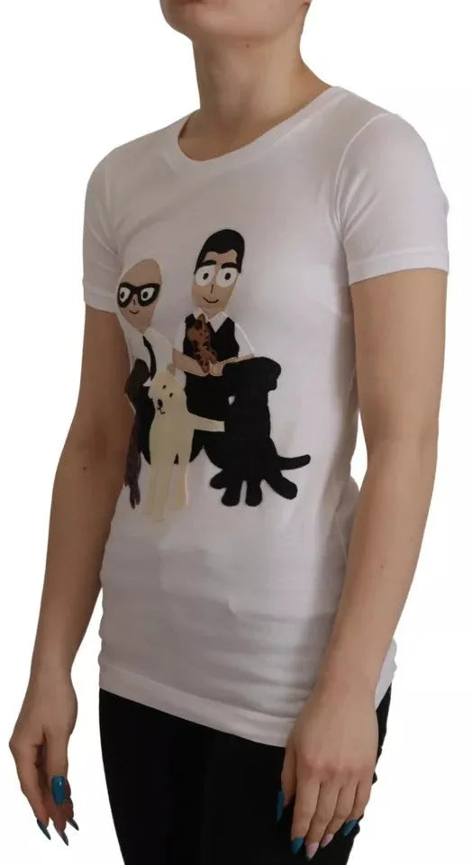 Dolce & Gabbana White #DGFamily Patch Top Cotton T-shirt - IT36|XXS - T-Shirts