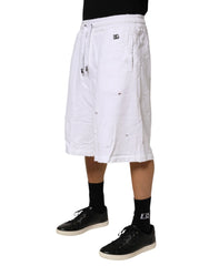 Dolce & Gabbana White Distressed Cotton Men Bermuda Shorts - IT48 | M - Bermudas