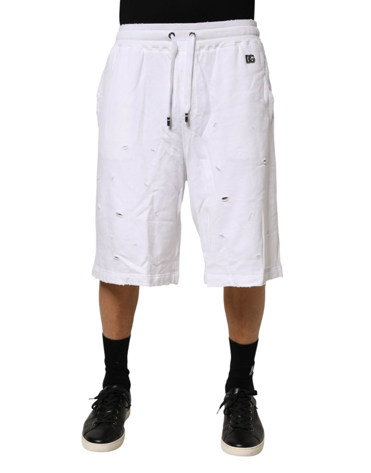 Dolce & Gabbana White Distressed Cotton Men Bermuda Shorts - IT48 | M - Bermudas