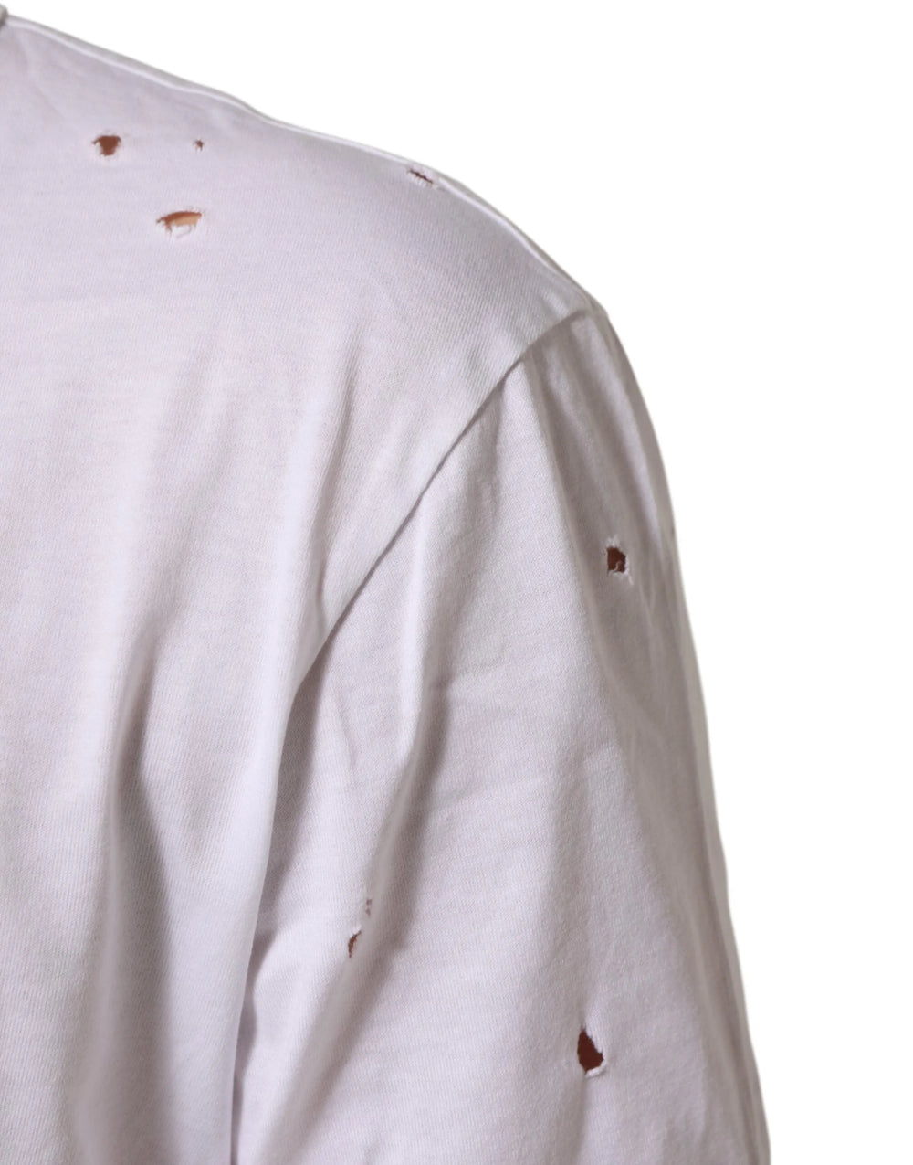 Dolce & Gabbana White Distressed Cotton V Neck Men T-shirt - IT48 | M - T-Shirts