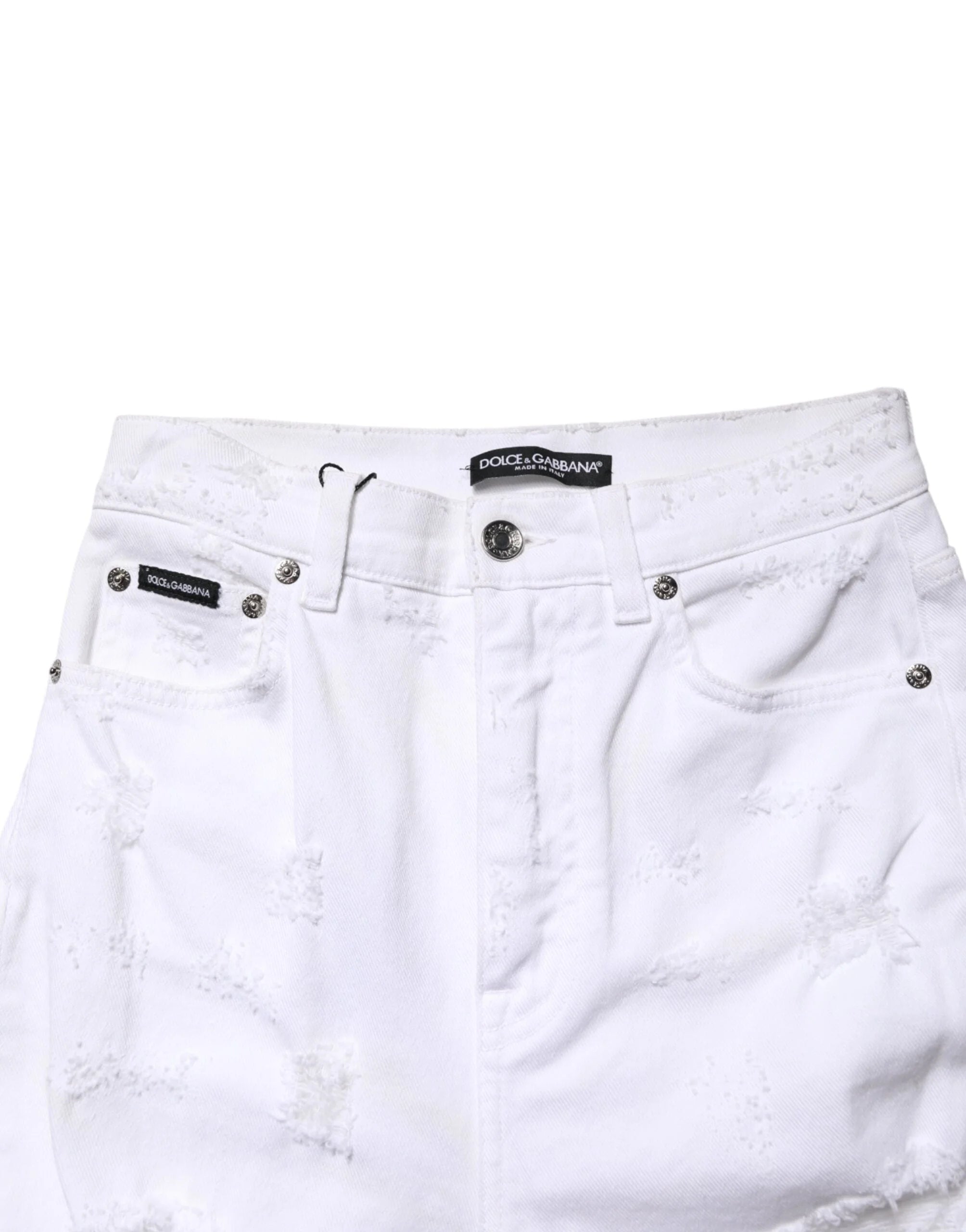 Dolce & Gabbana White Distressed High Waist Denim Jeans - IT40|S