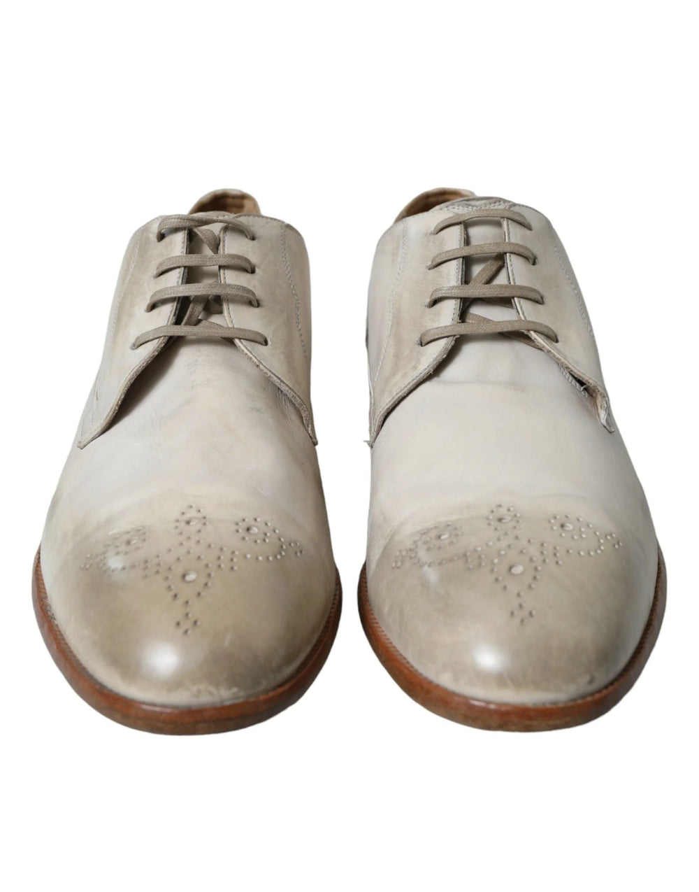 Dolce & Gabbana White Distressed Leather Derby Dress Shoes - EU43.5/US10.5 - Shoes