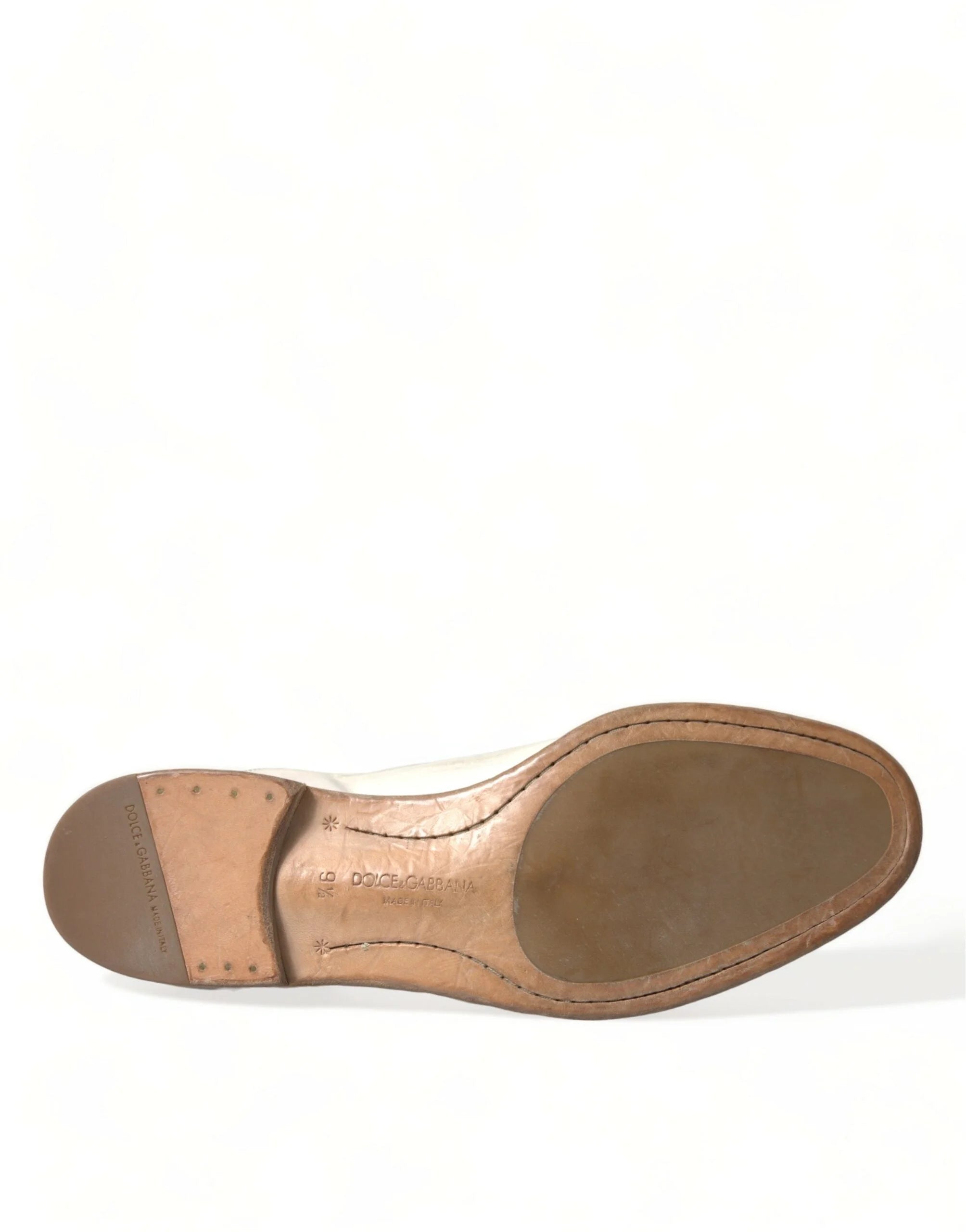 Dolce & Gabbana White Distressed Leather Derby Dress Shoes - EU43.5/US10.5 - Shoes