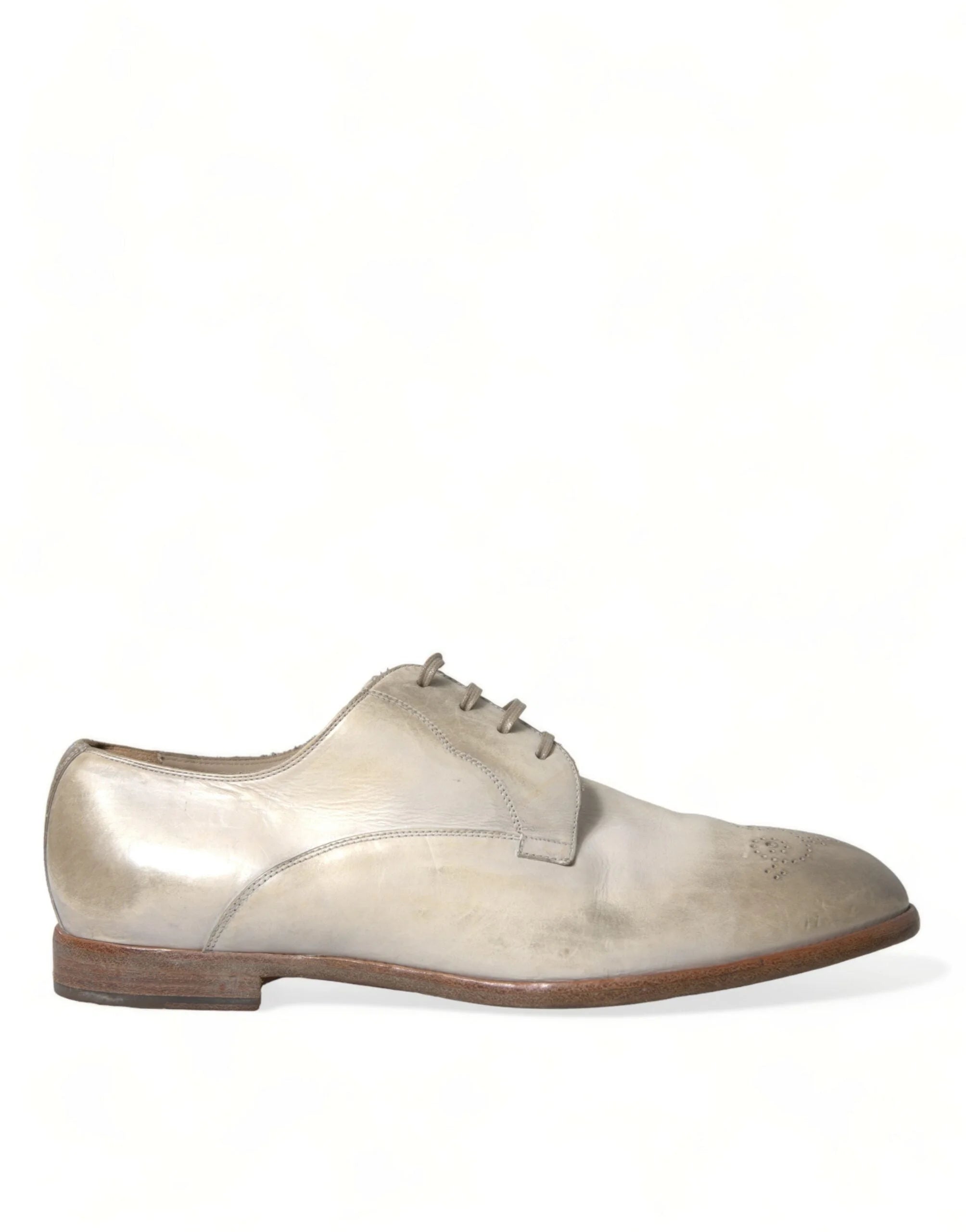 Dolce & Gabbana White Distressed Leather Derby Dress Shoes - EU43.5/US10.5 - Shoes