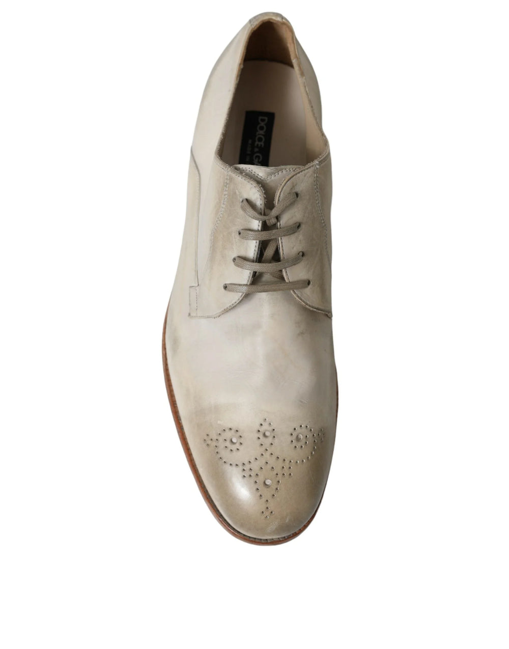 Dolce & Gabbana White Distressed Leather Derby Dress Shoes - EU43.5/US10.5 - Shoes