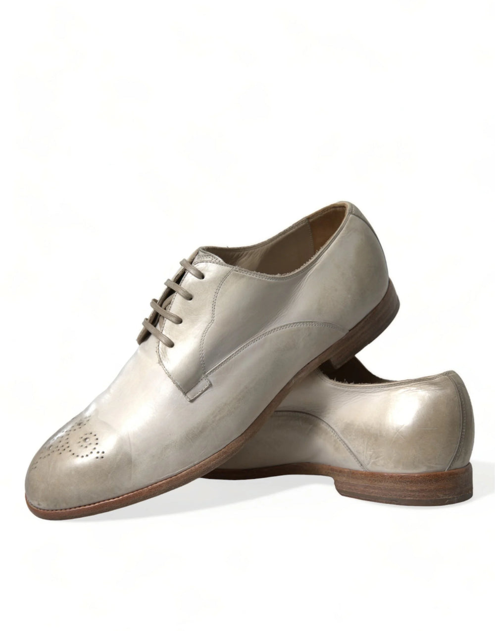 Dolce & Gabbana White Distressed Leather Derby Dress Shoes - EU43.5/US10.5 - Shoes