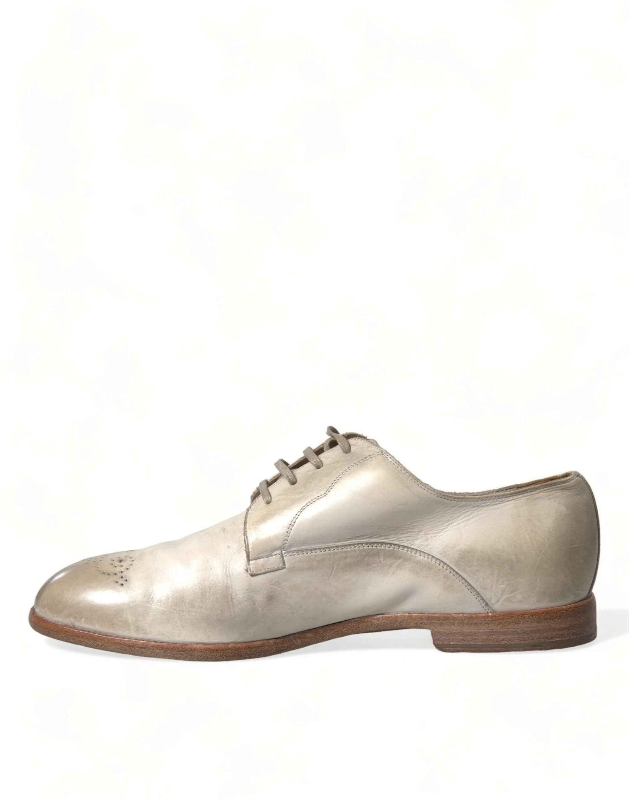 Dolce & Gabbana White Distressed Leather Derby Dress Shoes - EU43.5/US10.5 - Shoes
