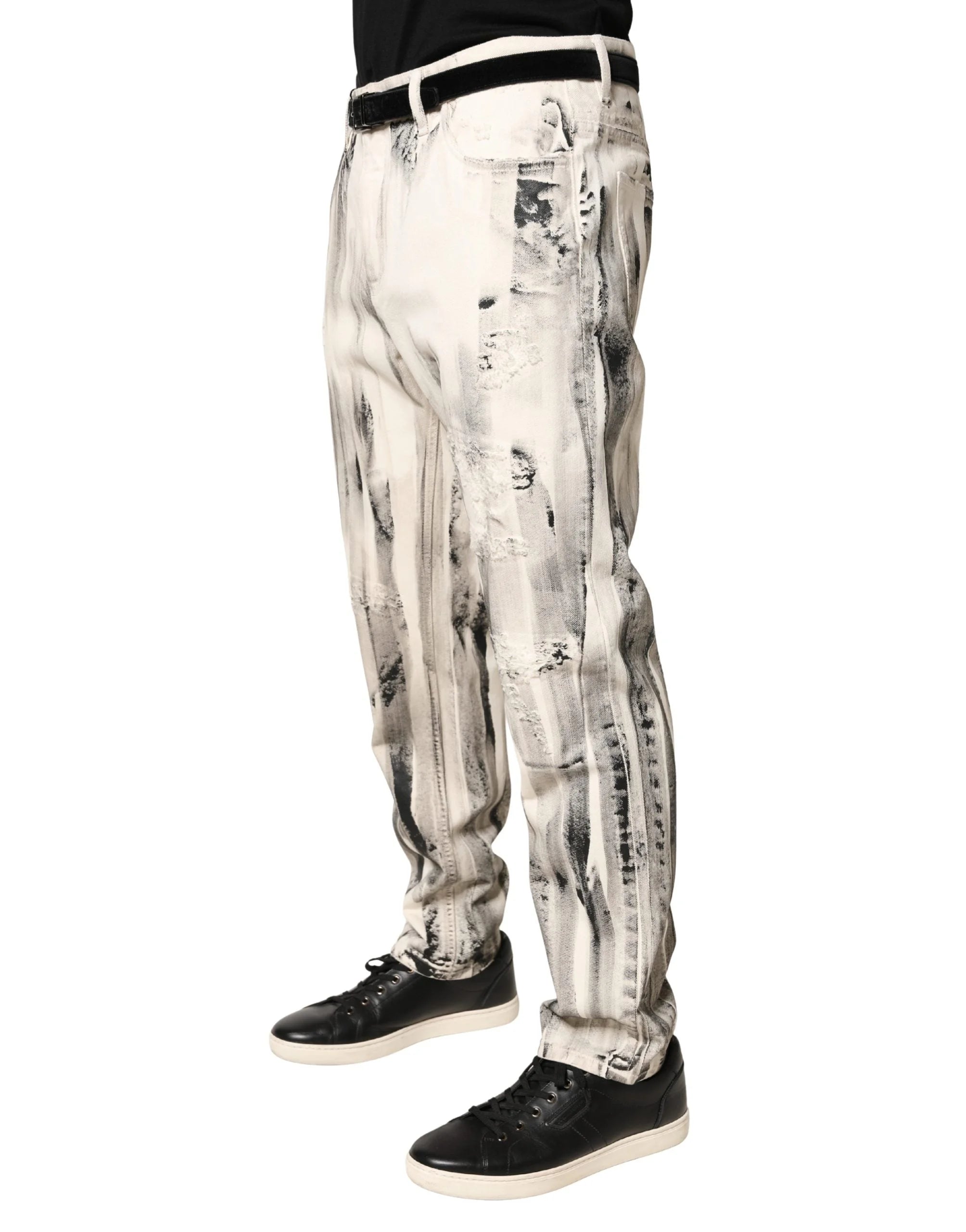 Dolce & Gabbana White Distressed Paint Print LooseDenim Jeans - IT50 | L