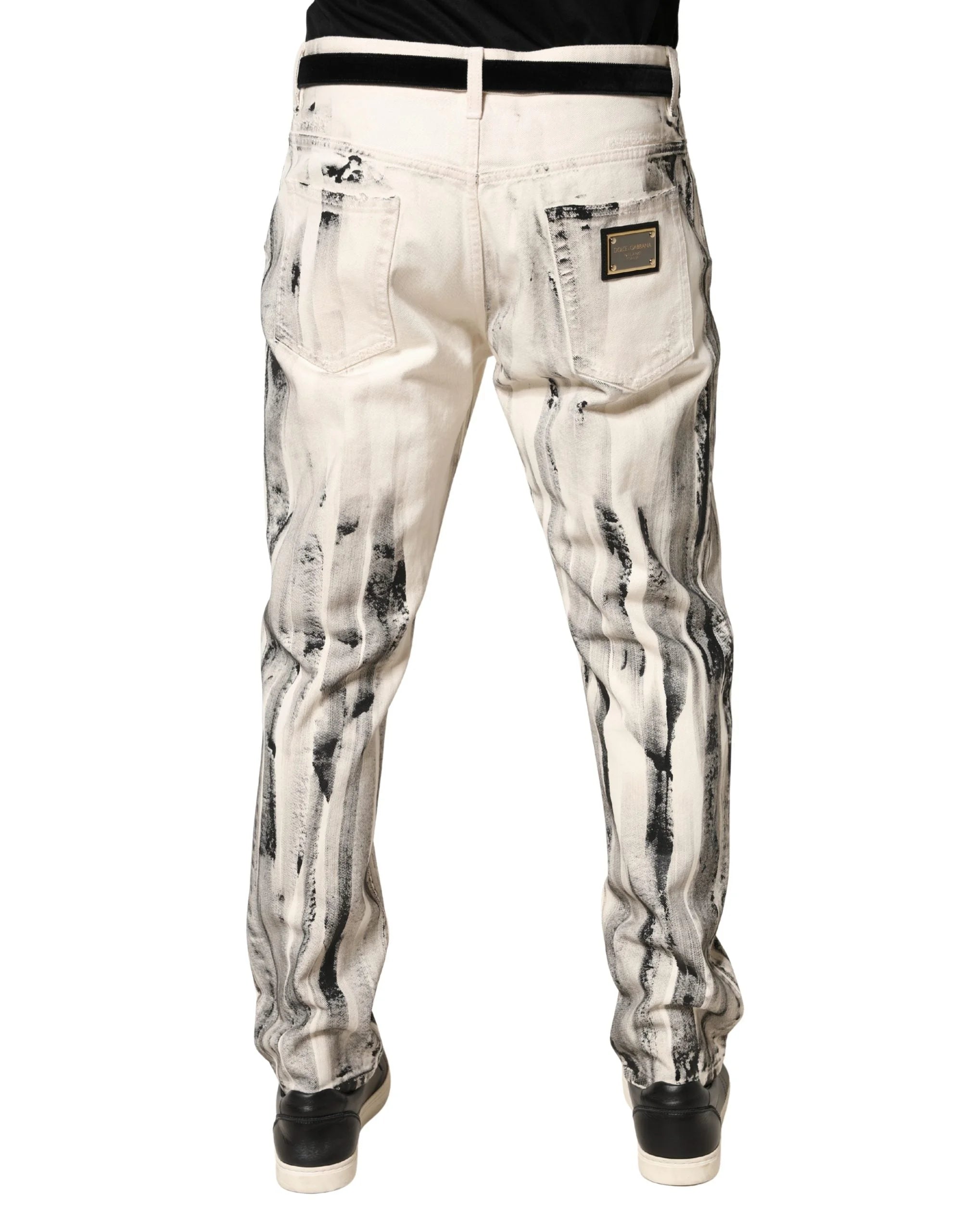 Dolce & Gabbana White Distressed Paint Print LooseDenim Jeans - IT50 | L