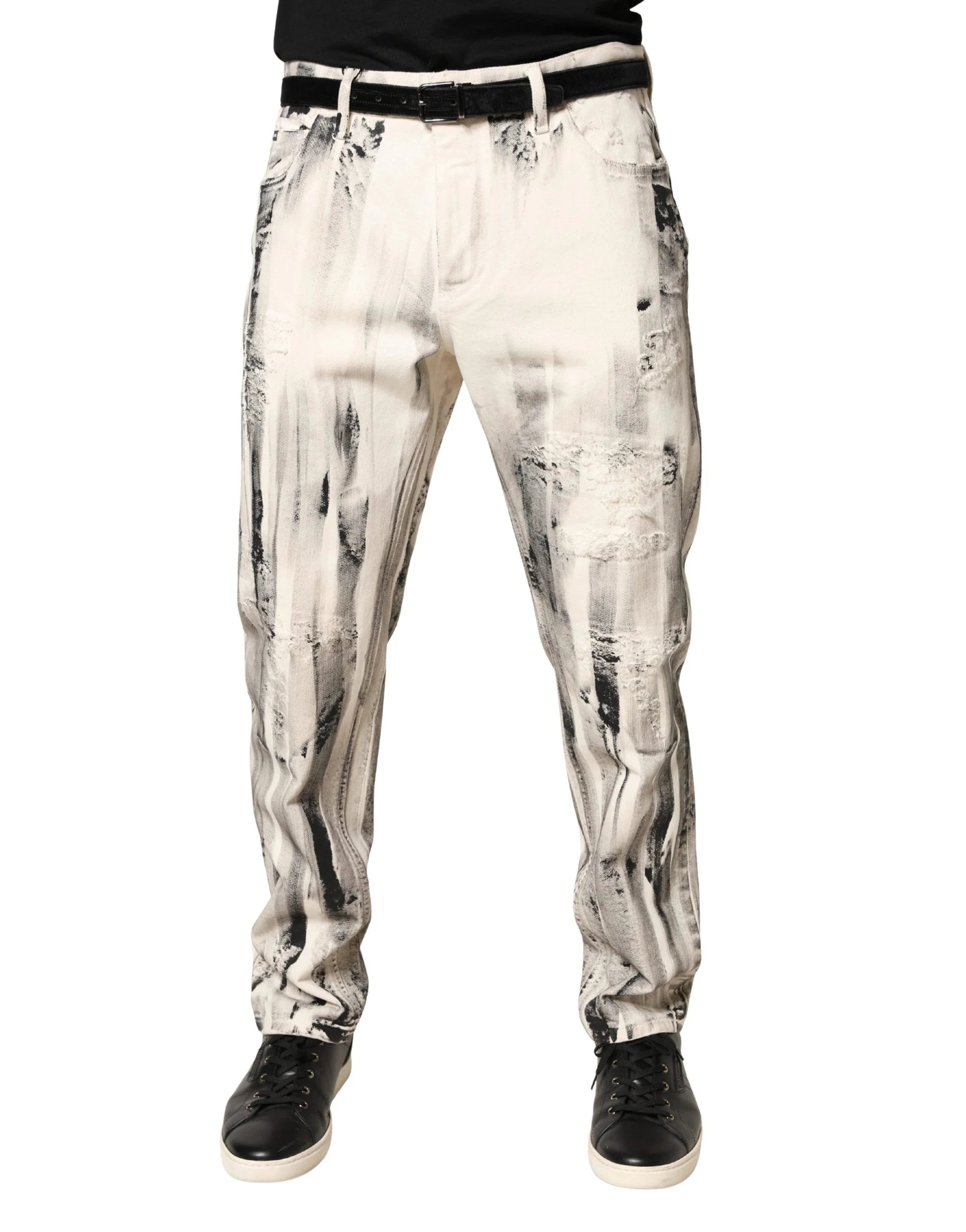 Dolce & Gabbana White Distressed Paint Print LooseDenim Jeans - IT50 | L