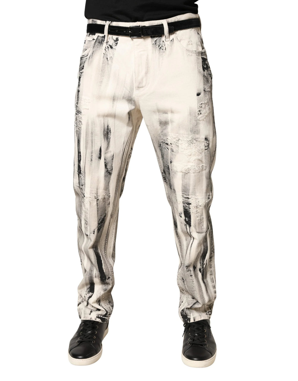 Dolce & Gabbana White Distressed Paint Print LooseDenim Jeans - IT50 | L