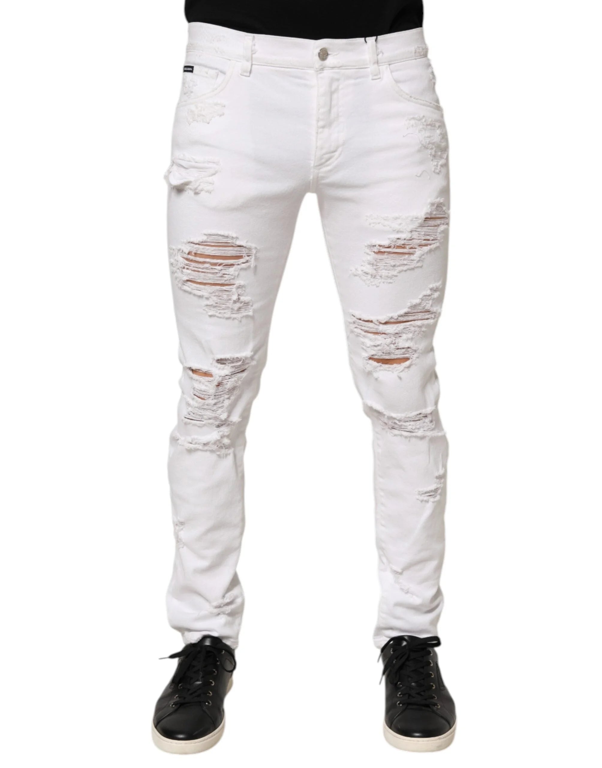 Dolce & Gabbana White Distressed Ripped Denim Trouser Jeans - IT48 | M