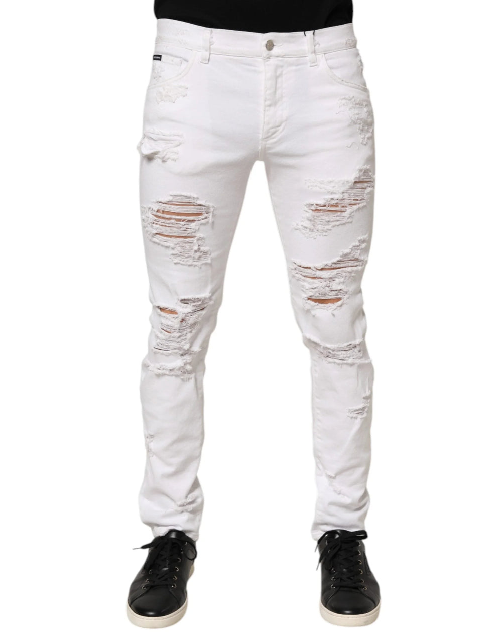 Dolce & Gabbana White Distressed Ripped Denim Trouser Jeans - IT48 | M