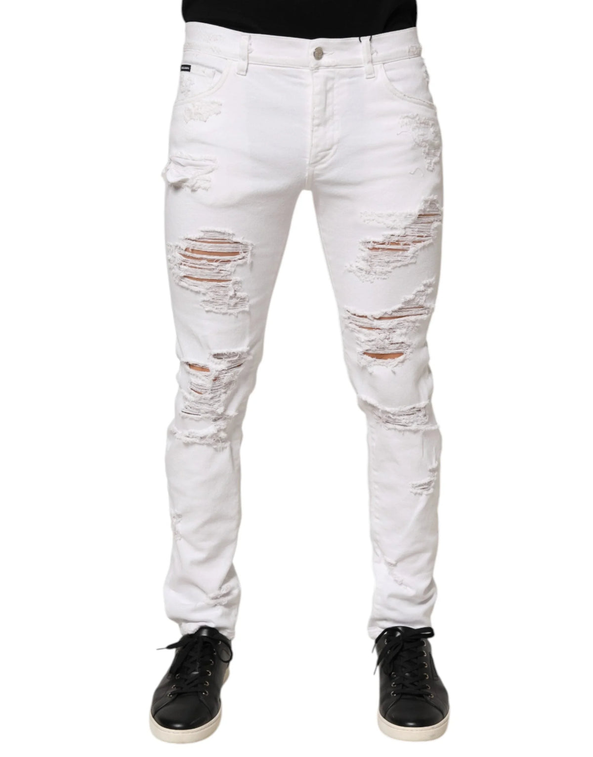 Dolce & Gabbana White Distressed Ripped Denim Trouser Jeans - IT48 | M