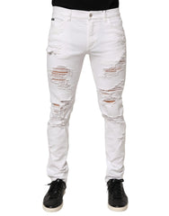 Dolce & Gabbana White Distressed Ripped Denim Trouser Jeans - IT48 | M