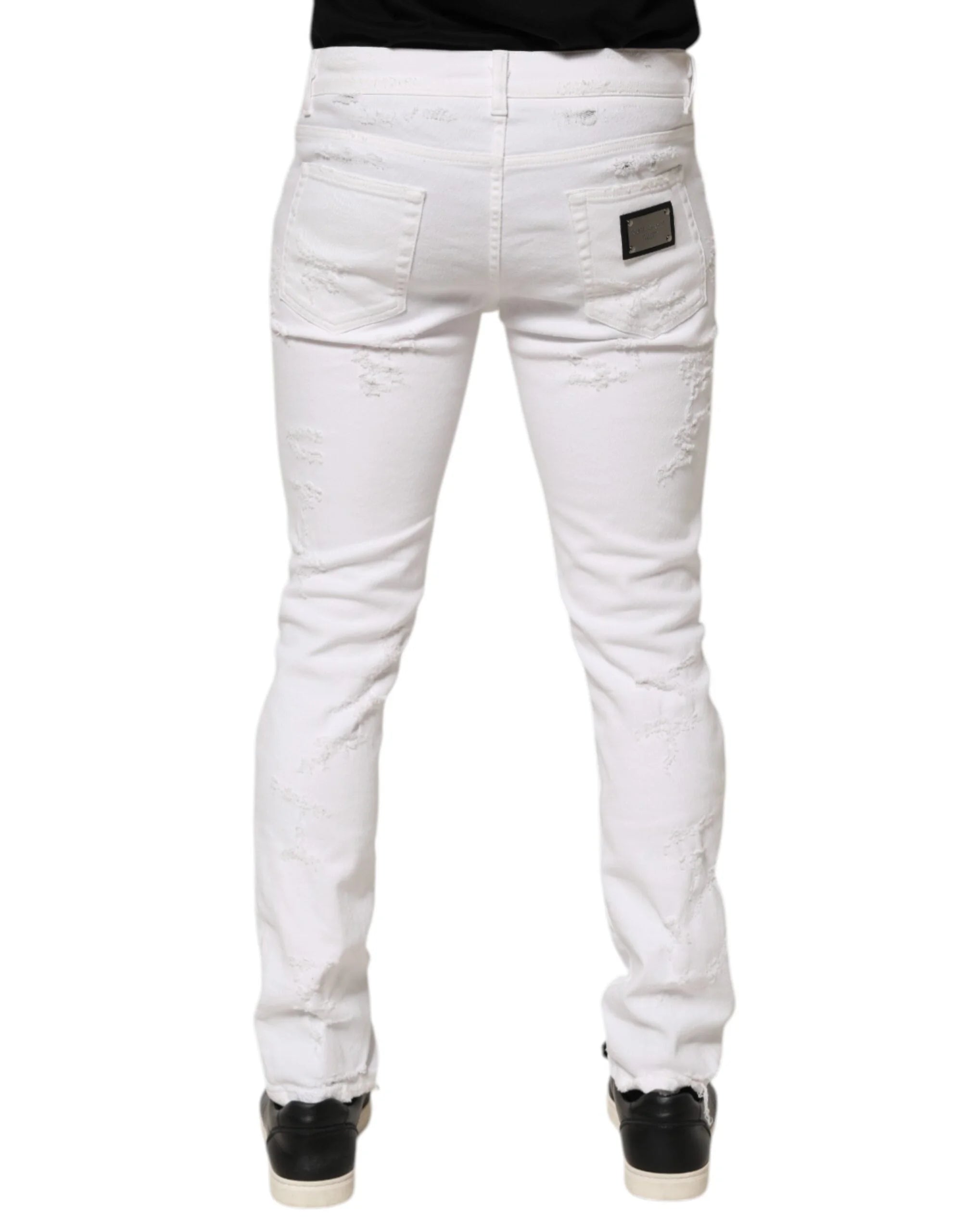 Dolce & Gabbana White Distressed Ripped Denim Trouser Jeans - IT48 | M