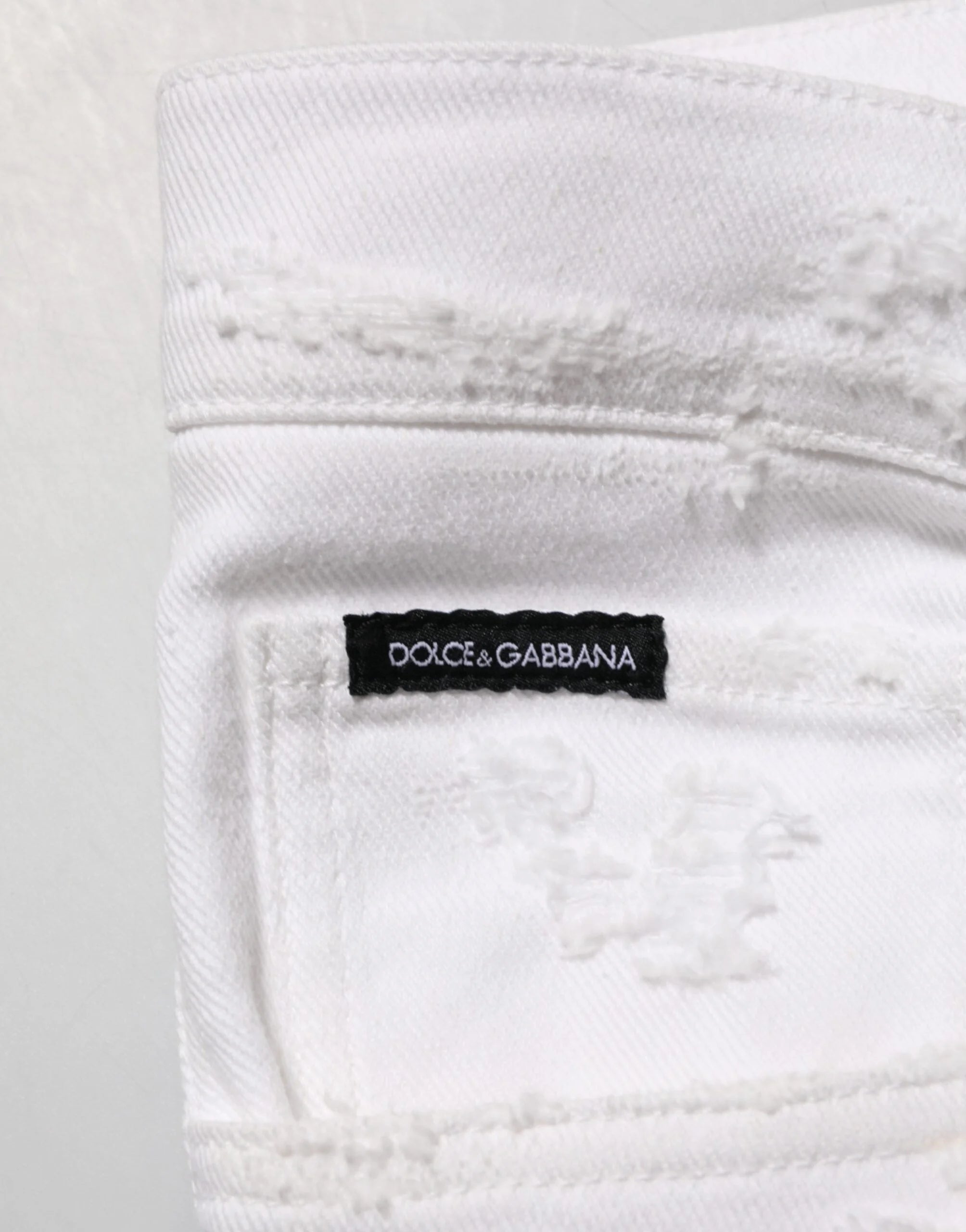 Dolce & Gabbana White Distressed Ripped Denim Trouser Jeans - IT48 | M