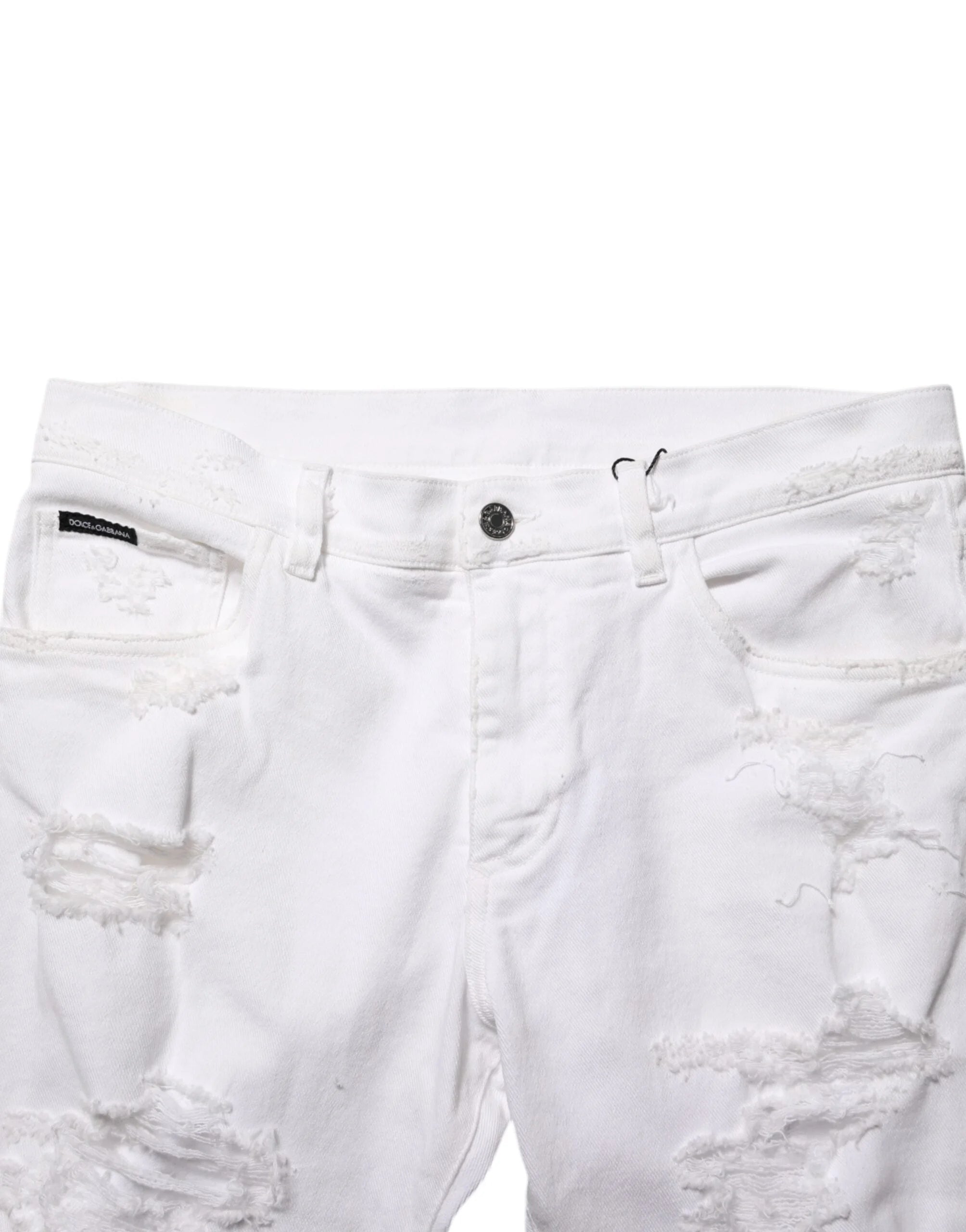 Dolce & Gabbana White Distressed Ripped Denim Trouser Jeans - IT48 | M