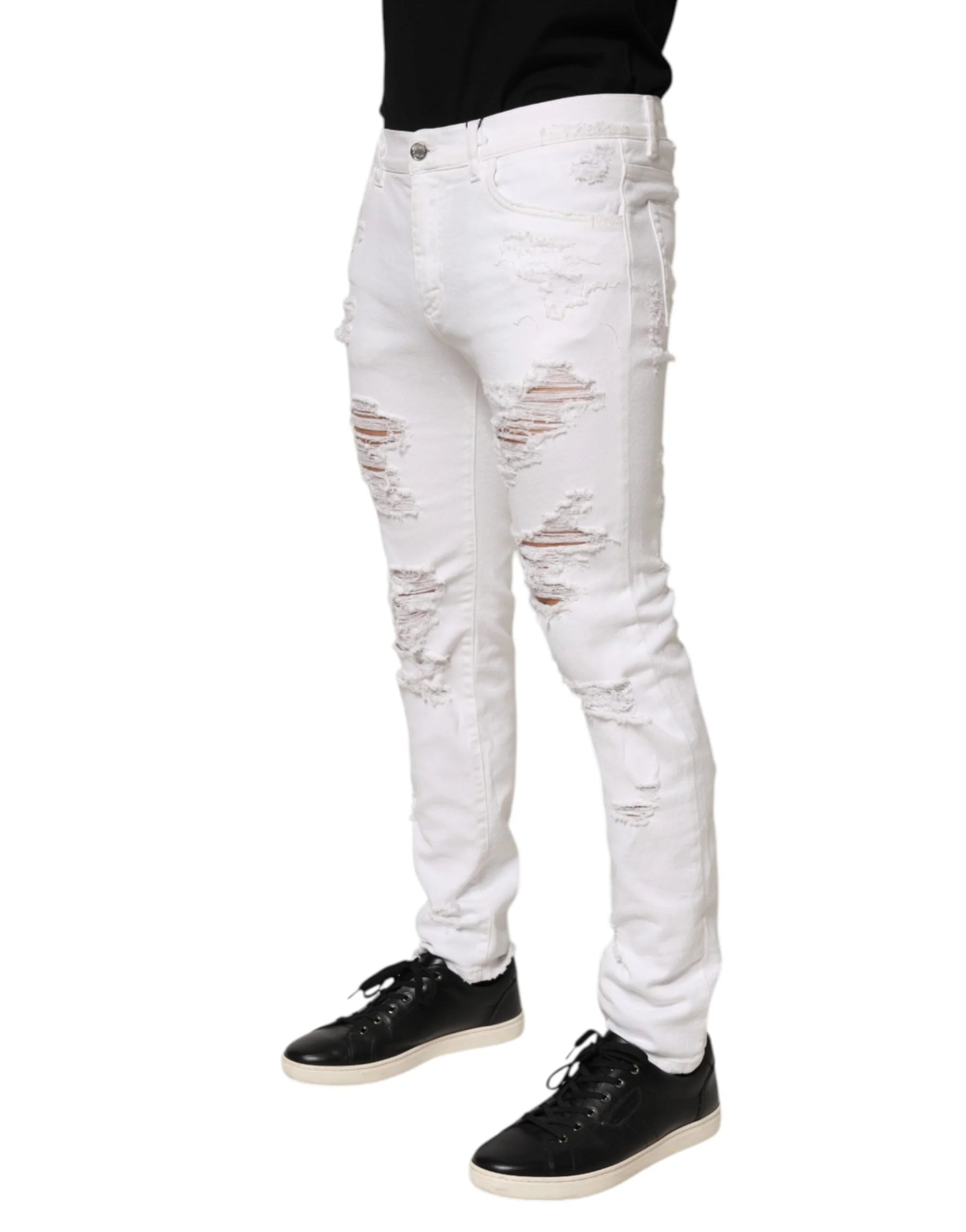 Dolce & Gabbana White Distressed Ripped Denim Trouser Jeans - IT48 | M