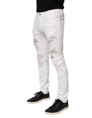 Dolce & Gabbana White Distressed Ripped Denim Trouser Jeans - IT48 | M