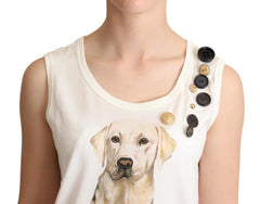 Dolce & Gabbana White Dog Floral Print Embellished T-shirt - IT38|XS - Tank Tops