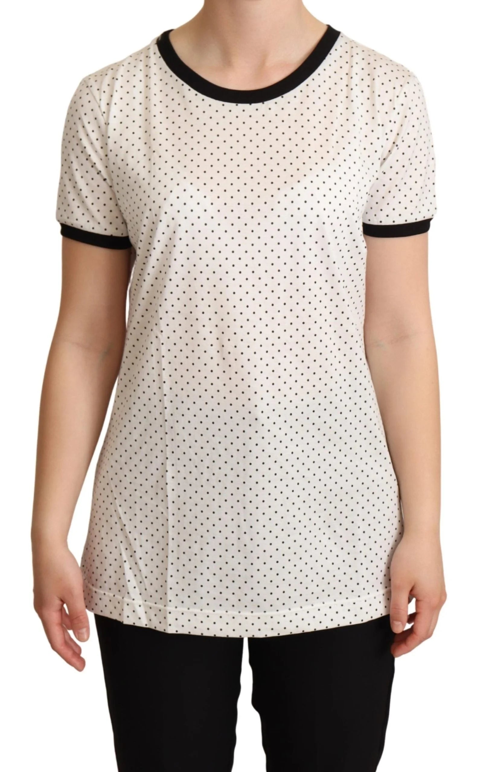 Dolce & Gabbana White Dotted Crewneck Cotton T-shirt - IT46|XL - T-Shirts