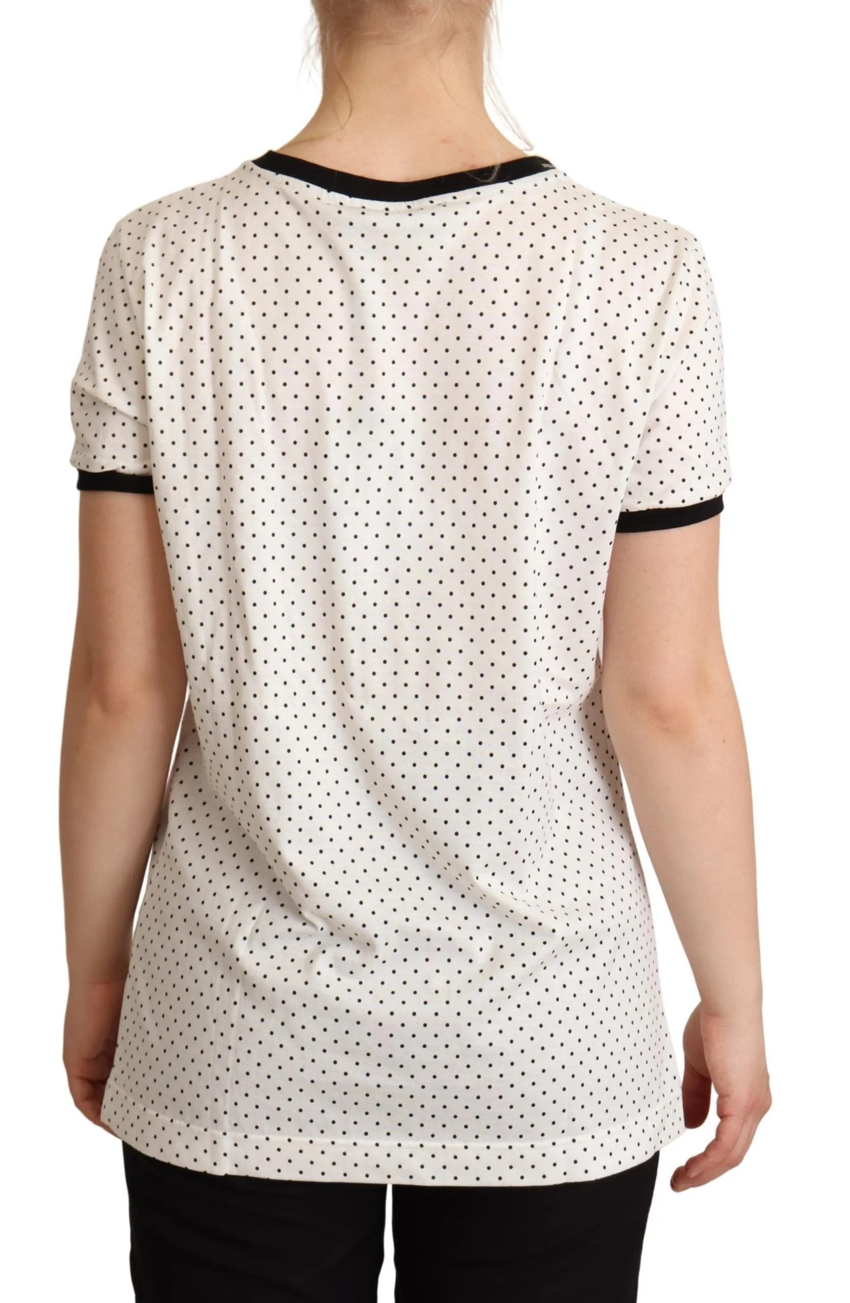 Dolce & Gabbana White Dotted Crewneck Cotton T-shirt - IT46|XL - T-Shirts
