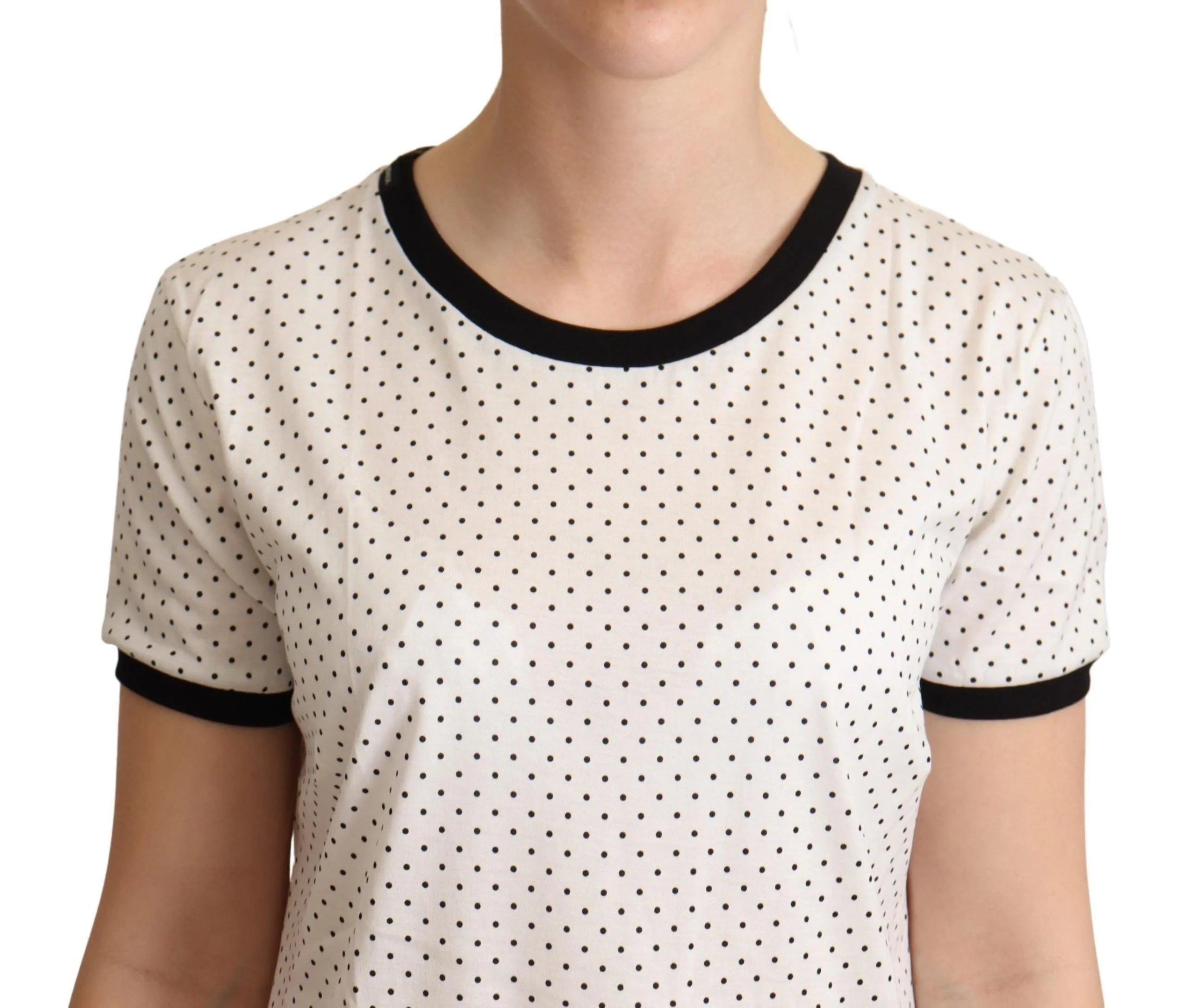 Dolce & Gabbana White Dotted Crewneck Cotton T-shirt - IT46|XL - T-Shirts