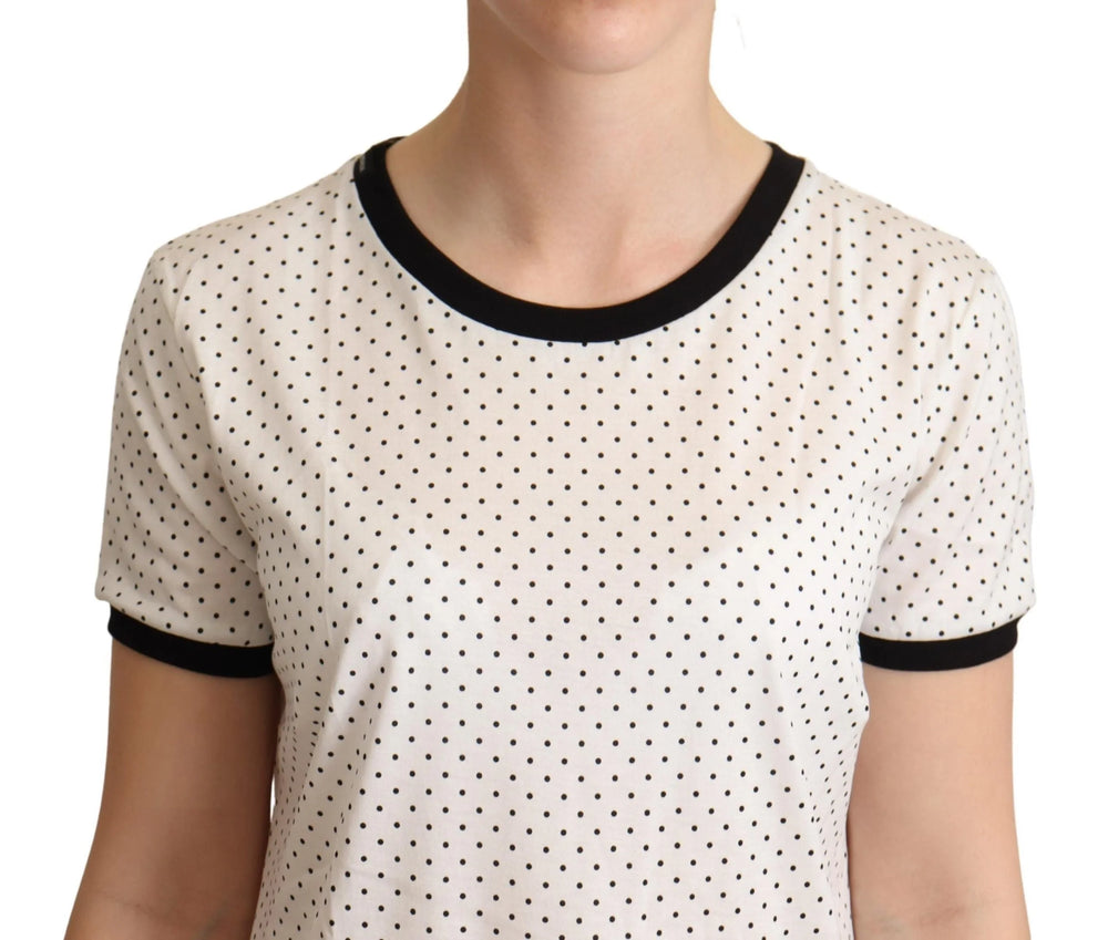 Dolce & Gabbana White Dotted Crewneck Cotton T-shirt - IT46|XL - T-Shirts