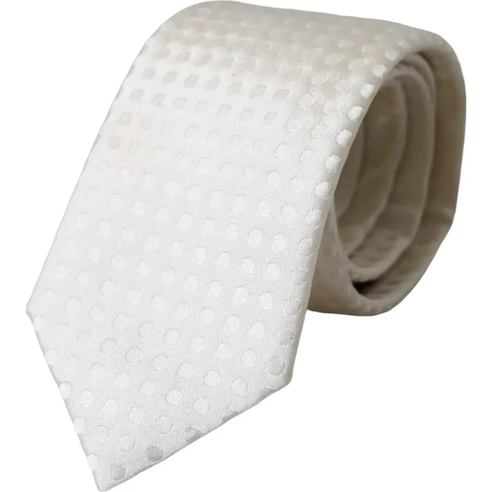 Dolce & Gabbana White Dotted Silk Classic Adjustable Men Tie - Neckties