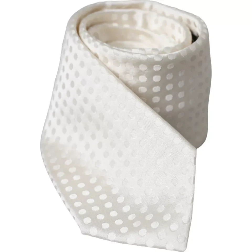 Dolce & Gabbana White Dotted Silk Classic Adjustable Men Tie - Neckties
