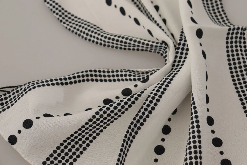 Dolce & Gabbana White Dotted Stripes Square Handkerchief Viscose Scarf - Scarves & Shawls