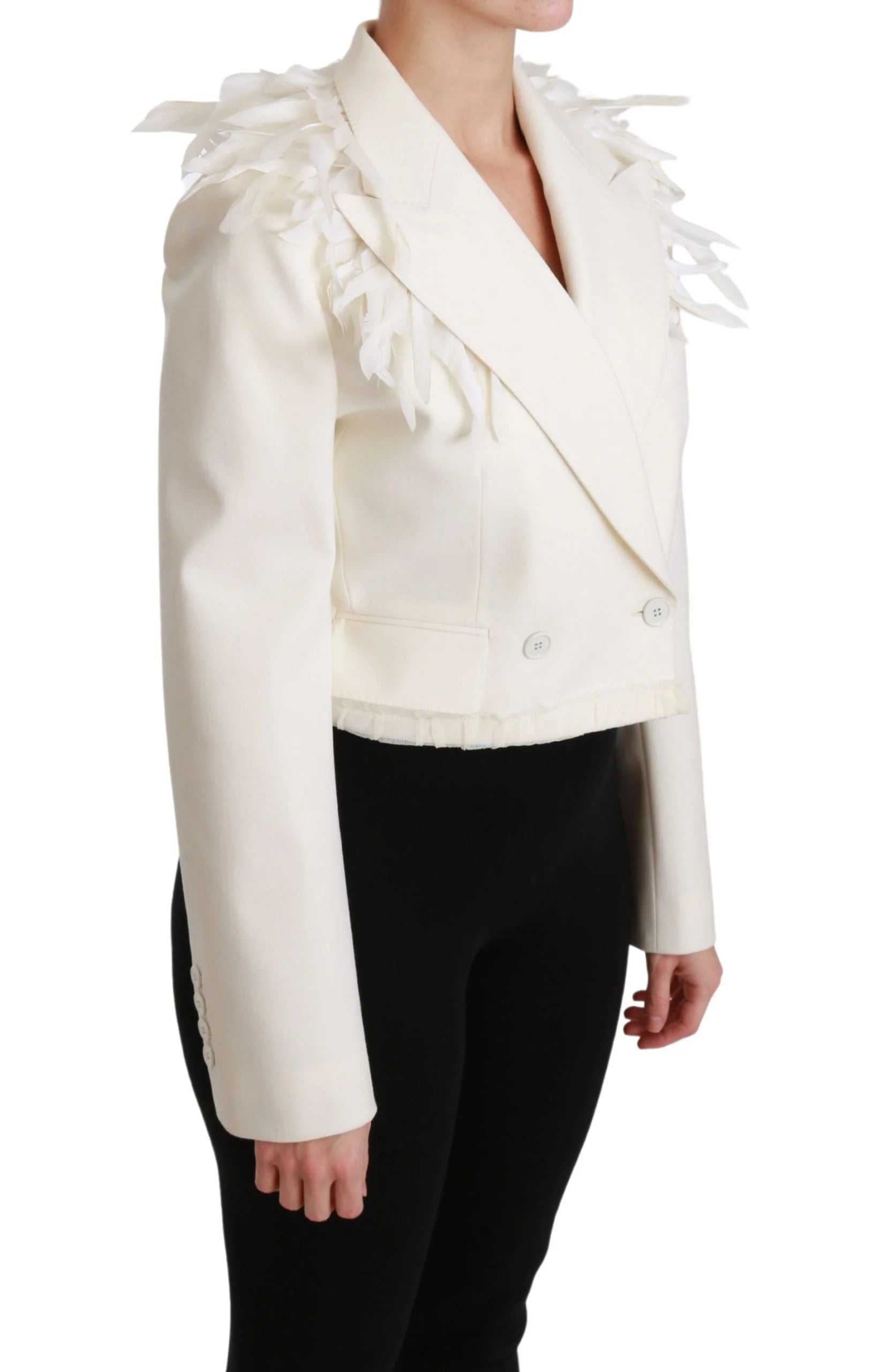 Dolce & Gabbana White Double Breasted Coat Wool Jacket - IT40|S - Sport Jackets
