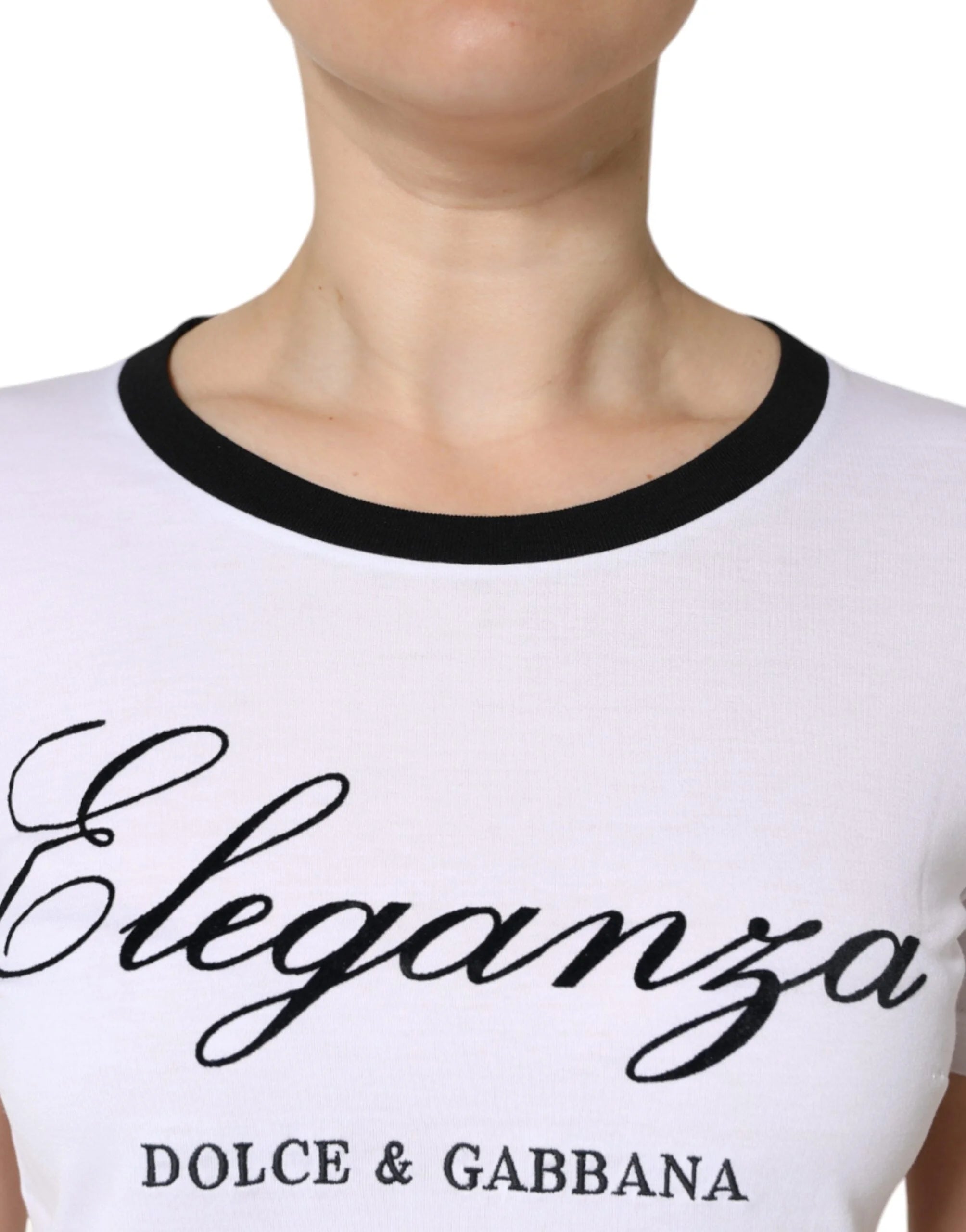 Dolce & Gabbana White Eleganza Print Cotton Short Sleeves T-shirt - IT46|XL - T-Shirts