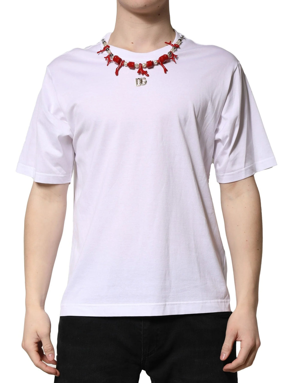 Dolce & Gabbana White Embellished Cotton Crew Neck T-shirt - T-Shirts