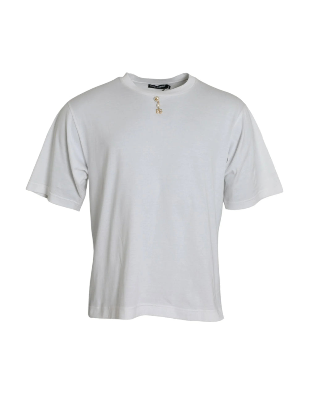 Dolce & Gabbana White Embellished Cotton Crew Neck T-shirt - T-Shirts