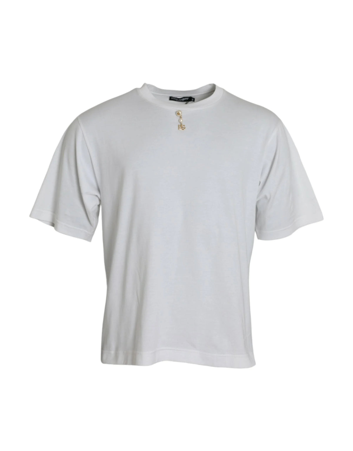 Dolce & Gabbana White Embellished Cotton Crew Neck T-shirt - T-Shirts