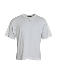 Dolce & Gabbana White Embellished Cotton Crew Neck T-shirt - T-Shirts