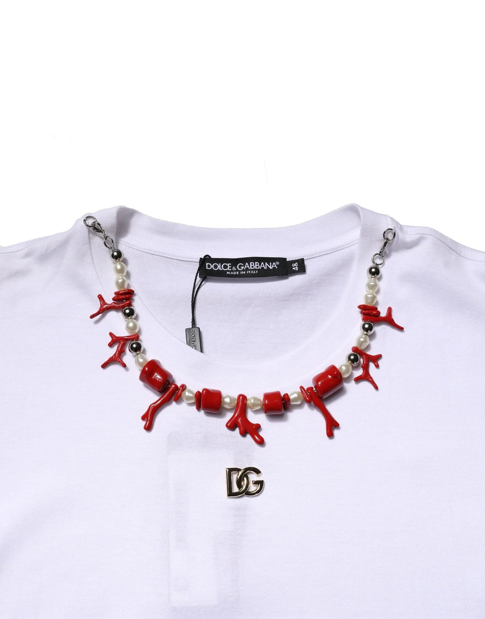 Dolce & Gabbana White Embellished Cotton Crew Neck T-shirt - T-Shirts