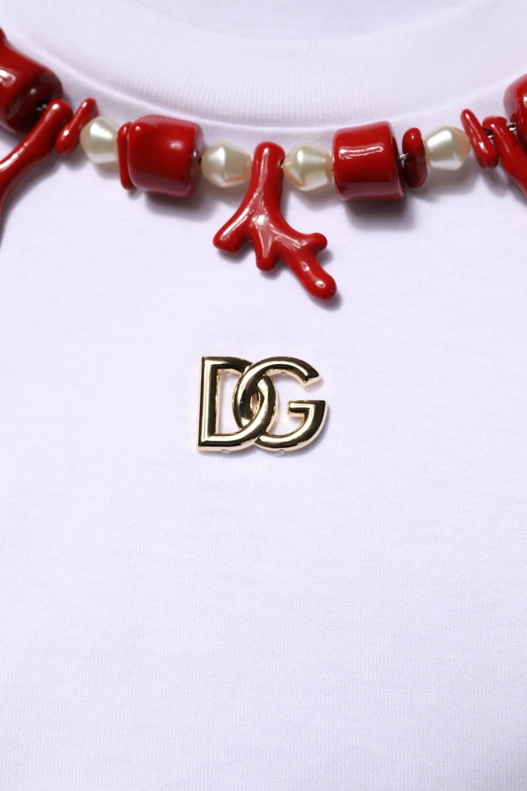 Dolce & Gabbana White Embellished Cotton Crew Neck T-shirt - T-Shirts