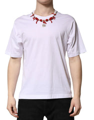 Dolce & Gabbana White Embellished Cotton Crew Neck T-shirt - T-Shirts