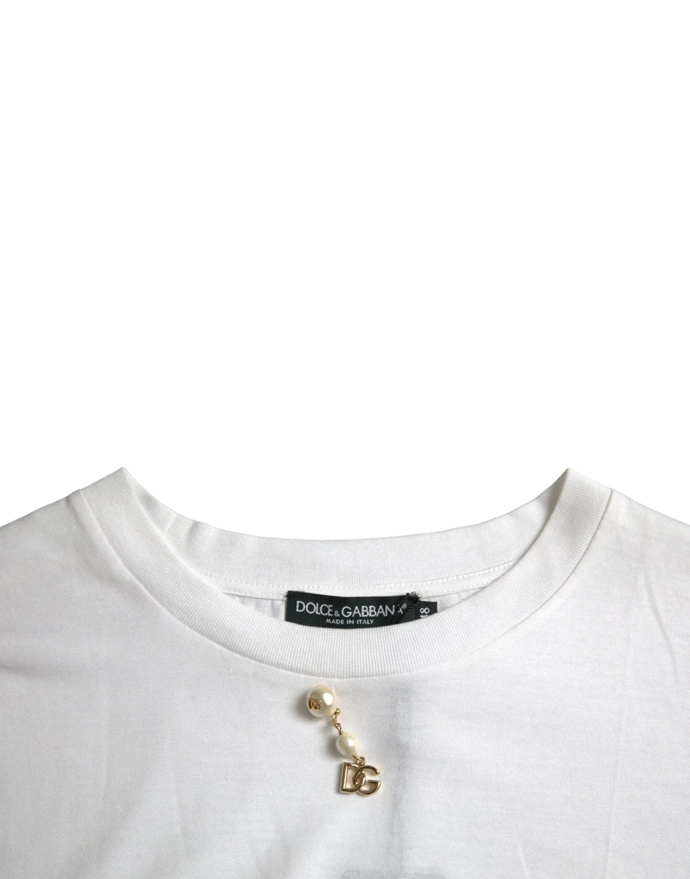 Dolce & Gabbana White Embellished Cotton Crew Neck T-shirt - T-Shirts