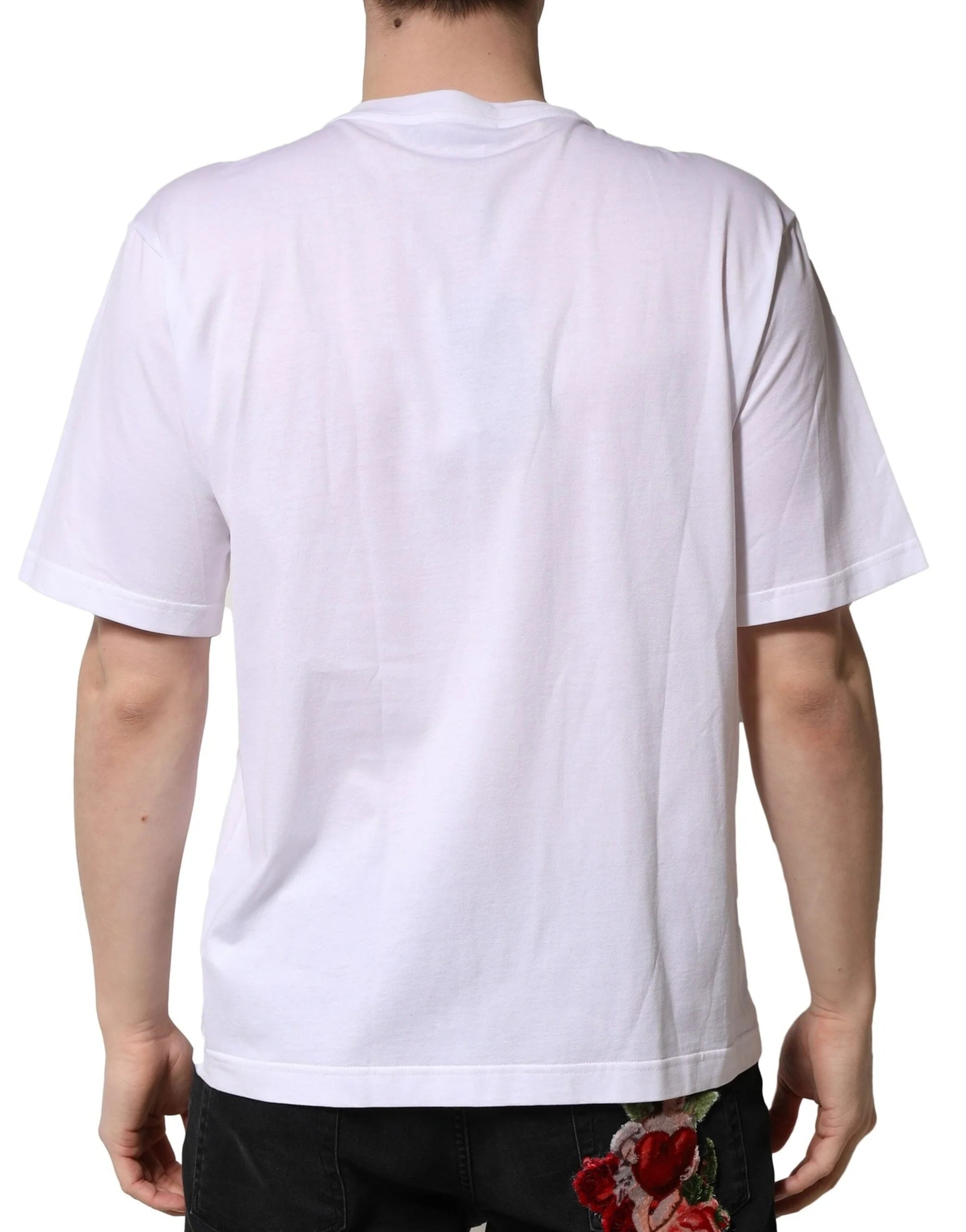 Dolce & Gabbana White Embellished Cotton Crew Neck T-shirt - T-Shirts