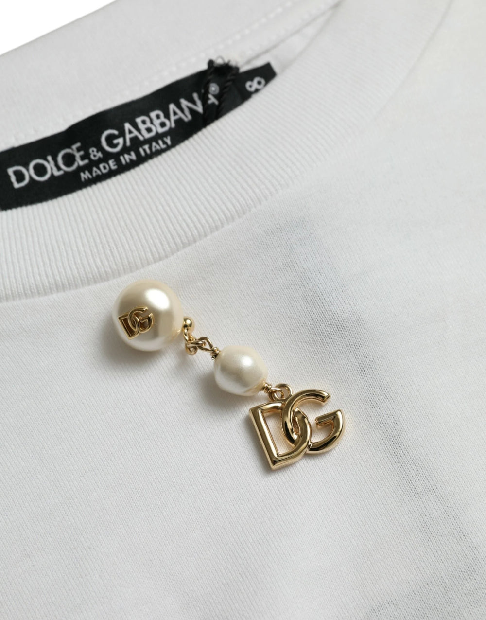 Dolce & Gabbana White Embellished Cotton Crew Neck T-shirt - T-Shirts