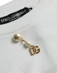 Dolce & Gabbana White Embellished Cotton Crew Neck T-shirt - T-Shirts