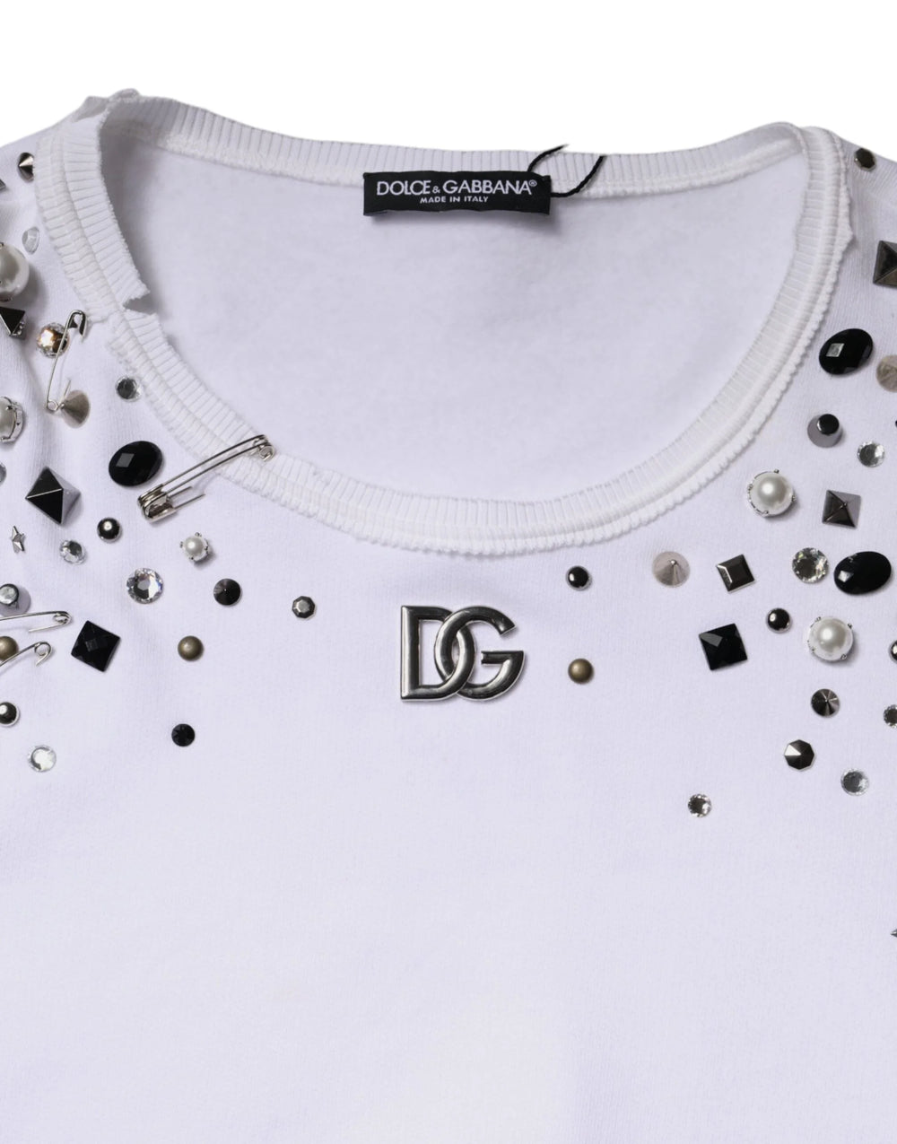 Dolce & Gabbana White Embellished Long Sleeve Cropped Sweater - IT40|S - Sweaters